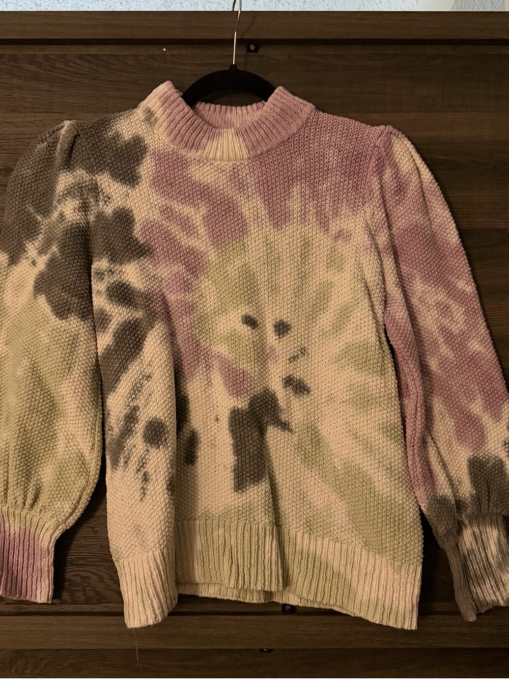 Madewell Tie-Dye Puff Sleeve Turtleneck Sweater - Pink, Cream & Gray